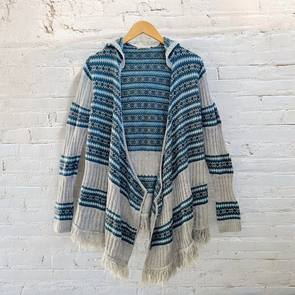 Revolve LAmade Women Knit Fringe Wool Cardigan Gray blue Medium Western Bohemian - Picture 1 of 7